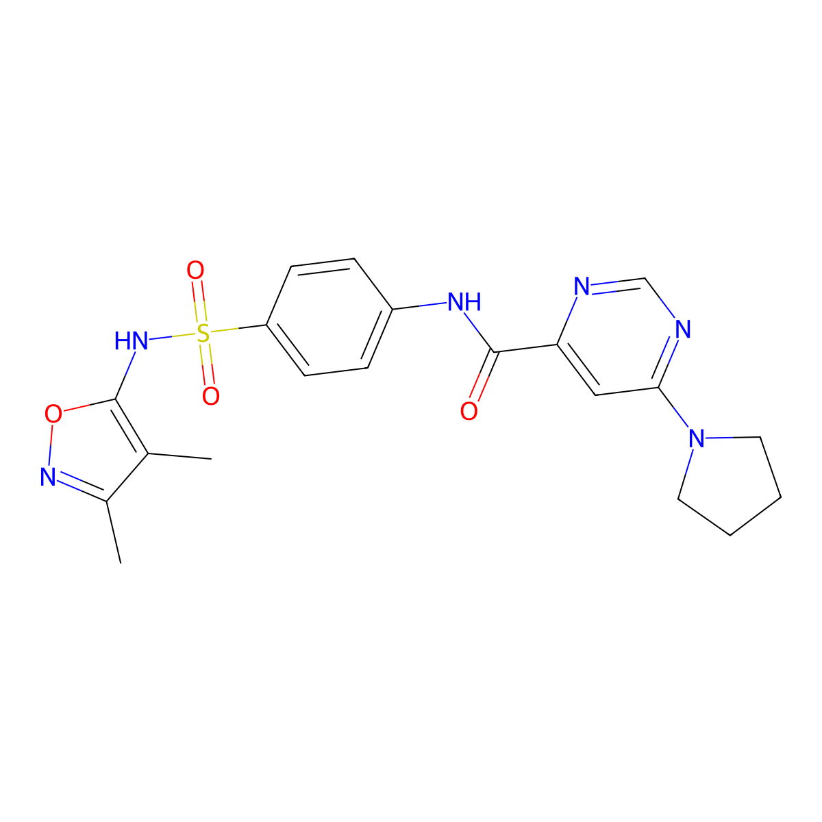 N-(4-(N-(3,4-dimethylisoxazol-5-yl)sulfamoyl)phenyl)-6-(pyrrolidin-1-yl)pyrimidine-4-carboxamide molecular structure, CAS 2034365-39-2