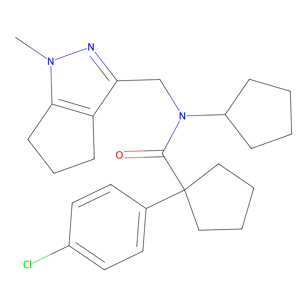 1-(4-chlorophenyl)-N-cyclopentyl-N-((1-methyl-1,4,5,6-tetrahydrocyclopenta[c]pyrazol-3-yl)methyl)cyclopentanecarboxamide molecular structure, CAS 2034365-41-6