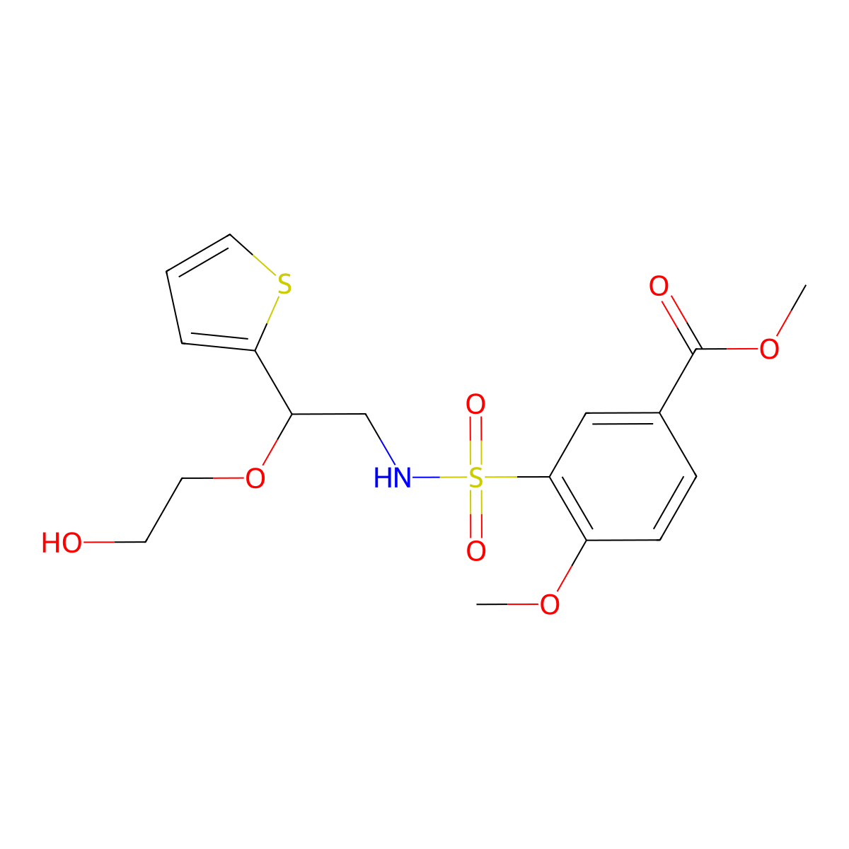 methyl 3-(N-(2-(2-hydroxyethoxy)-2-(thiophen-2-yl)ethyl)sulfamoyl)-4-methoxybenzoate molecular structure, CAS 2034365-46-1