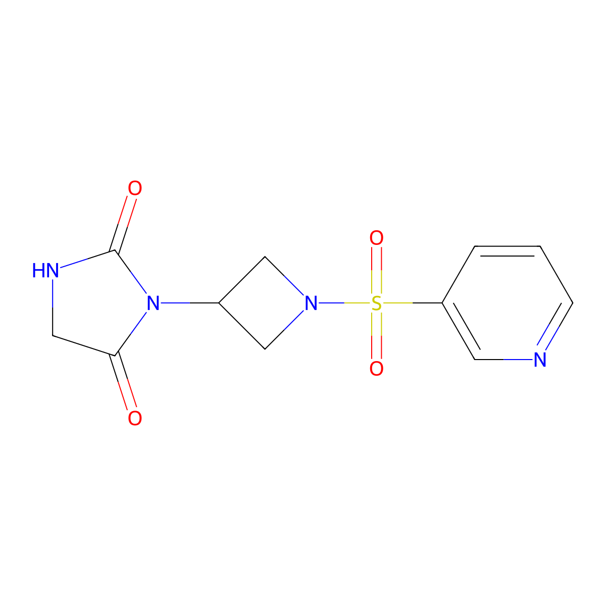 3-(1-(Pyridin-3-ylsulfonyl)azetidin-3-yl)imidazolidine-2,4-dione molecular structure, CAS 2034365-49-4