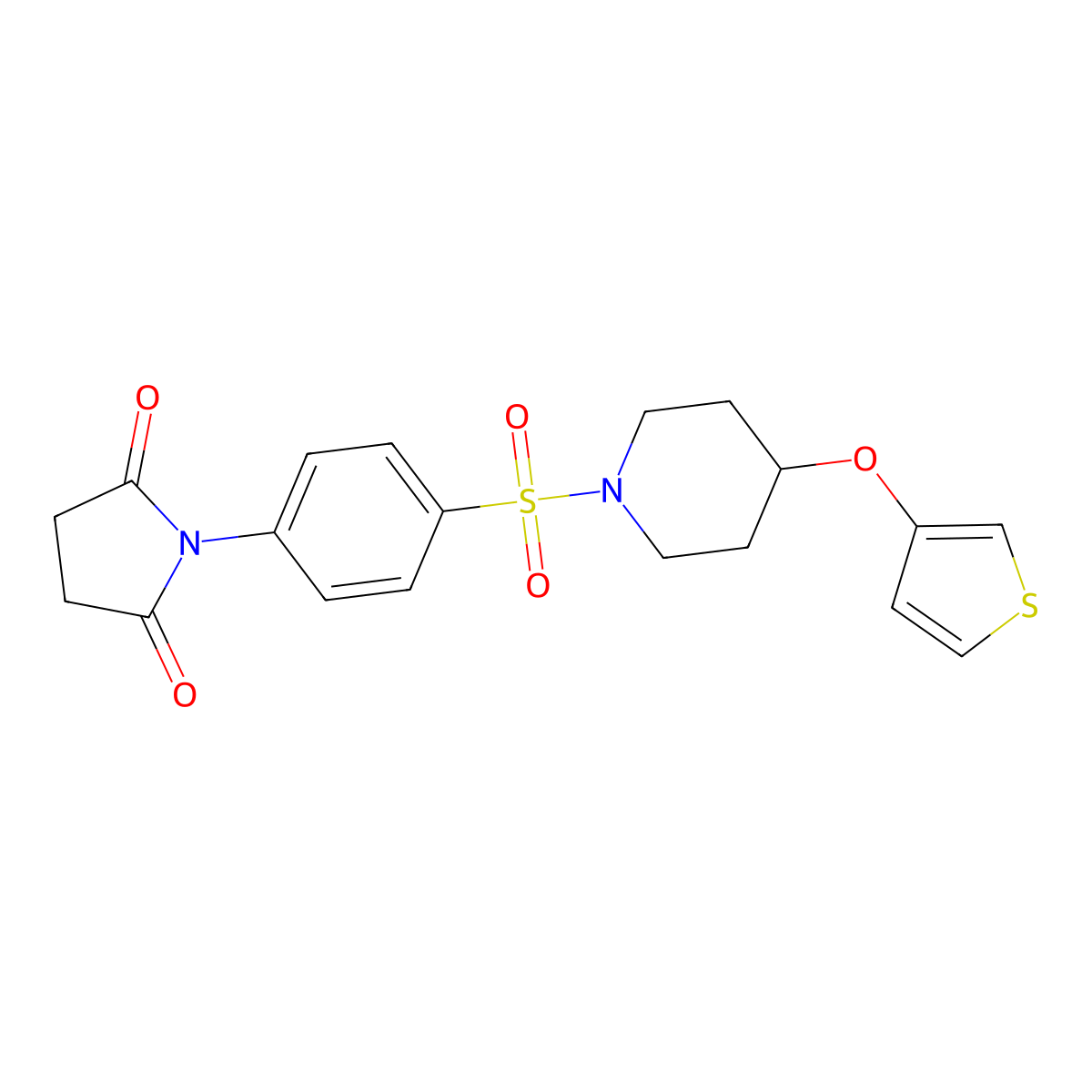 1-(4-{[4-(Thiophen-3-yloxy)piperidin-1-yl]sulfonyl}phenyl)pyrrolidine-2,5-dione molecular structure, CAS 2034365-50-7