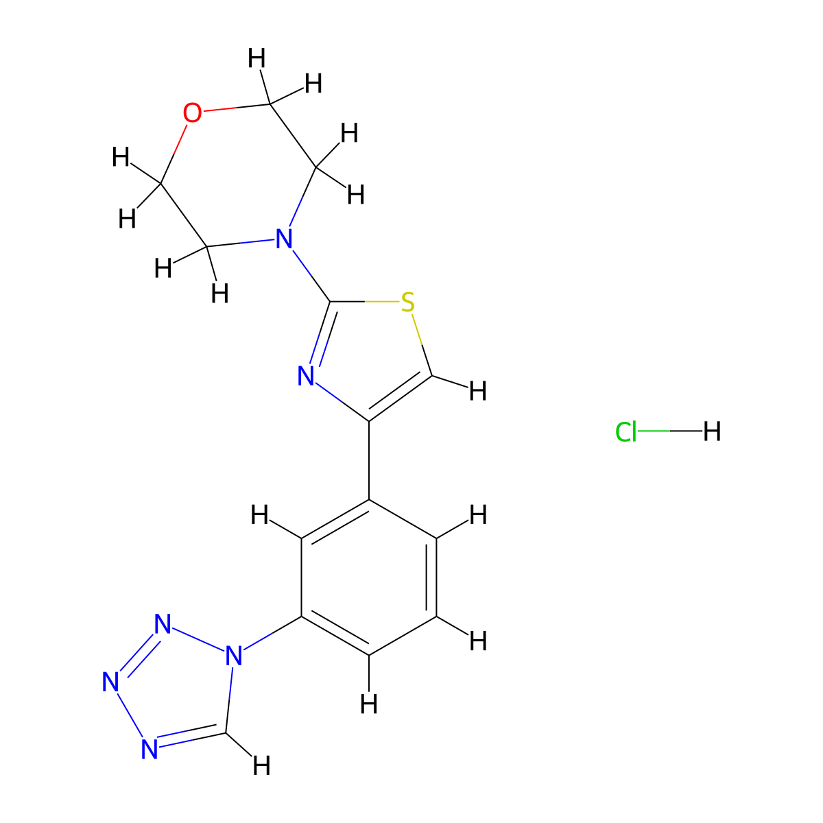 4-(4-(3-(1H-tetrazol-1-yl)phenyl)thiazol-2-yl)morpholine hydrochloride molecular structure, CAS 2034365-51-8