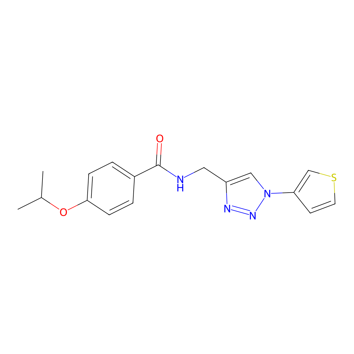 4-(propan-2-yloxy)-N-{[1-(thiophen-3-yl)-1H-1,2,3-triazol-4-yl]methyl}benzamide molecular structure, CAS 2034365-52-9