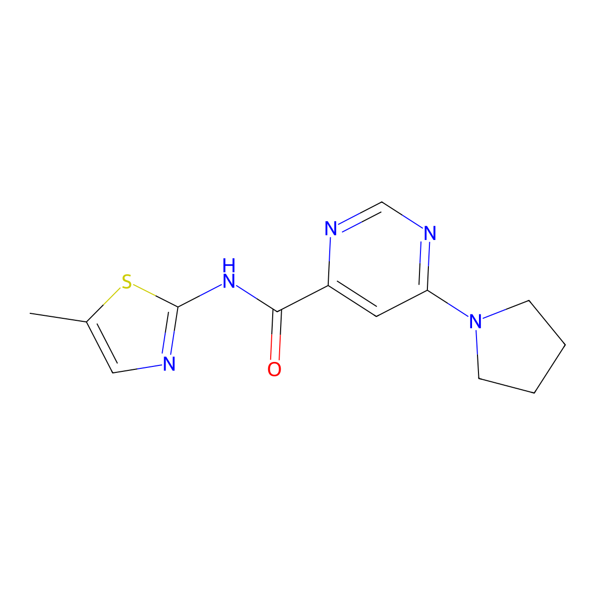 N-(5-methylthiazol-2-yl)-6-(pyrrolidin-1-yl)pyrimidine-4-carboxamide molecular structure, CAS 2034365-53-0