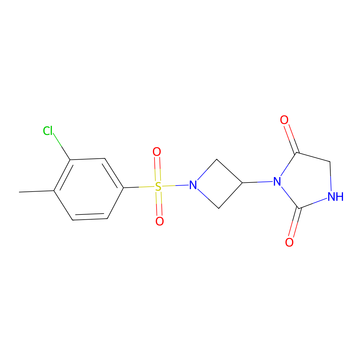 3-(1-((3-Chloro-4-methylphenyl)sulfonyl)azetidin-3-yl)imidazolidine-2,4-dione molecular structure, CAS 2034365-55-2