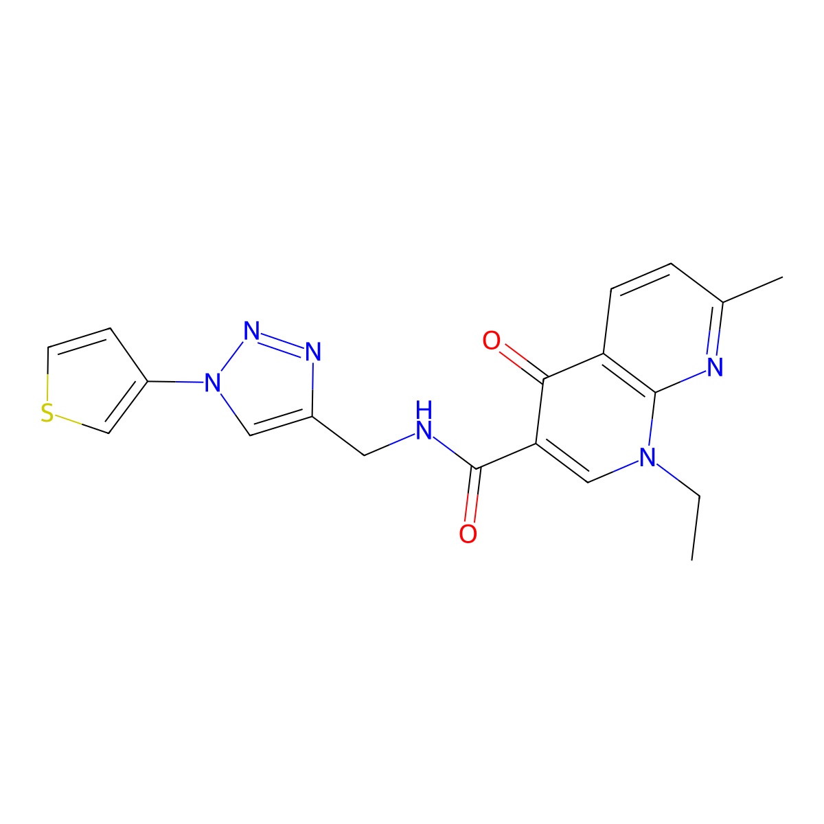 1-ethyl-7-methyl-4-oxo-N-((1-(thiophen-3-yl)-1H-1,2,3-triazol-4-yl)methyl)-1,4-dihydro-1,8-naphthyridine-3-carboxamide molecular structure, CAS 2034365-62-1