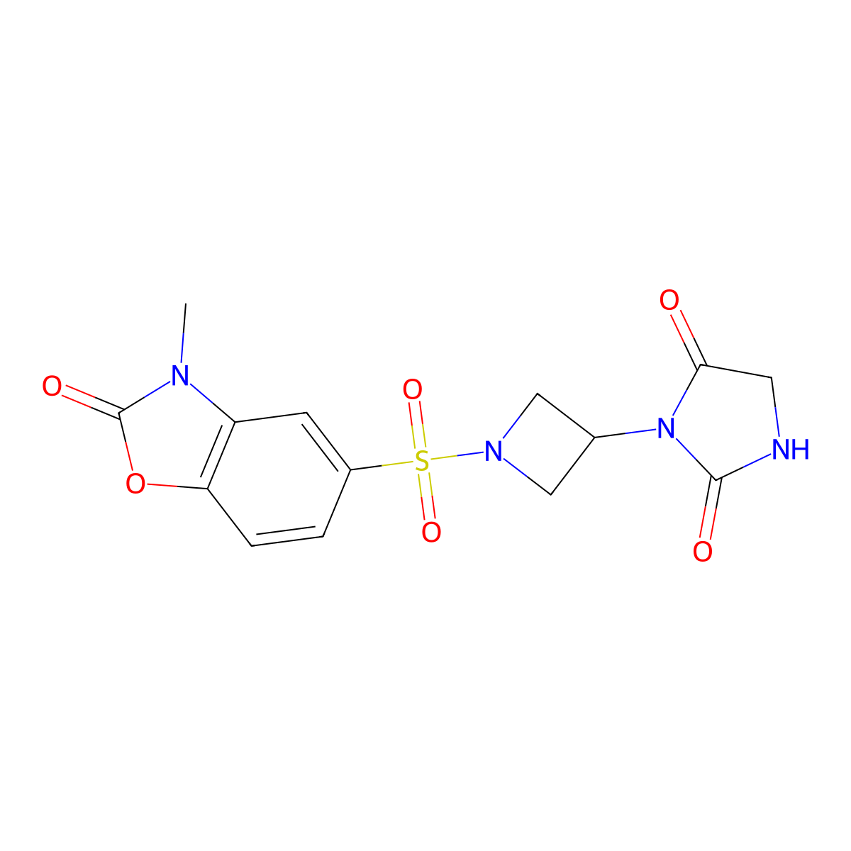 3-(1-((3-Methyl-2-oxo-2,3-dihydrobenzo[d]oxazol-5-yl)sulfonyl)azetidin-3-yl)imidazolidine-2,4-dione molecular structure, CAS 2034365-63-2