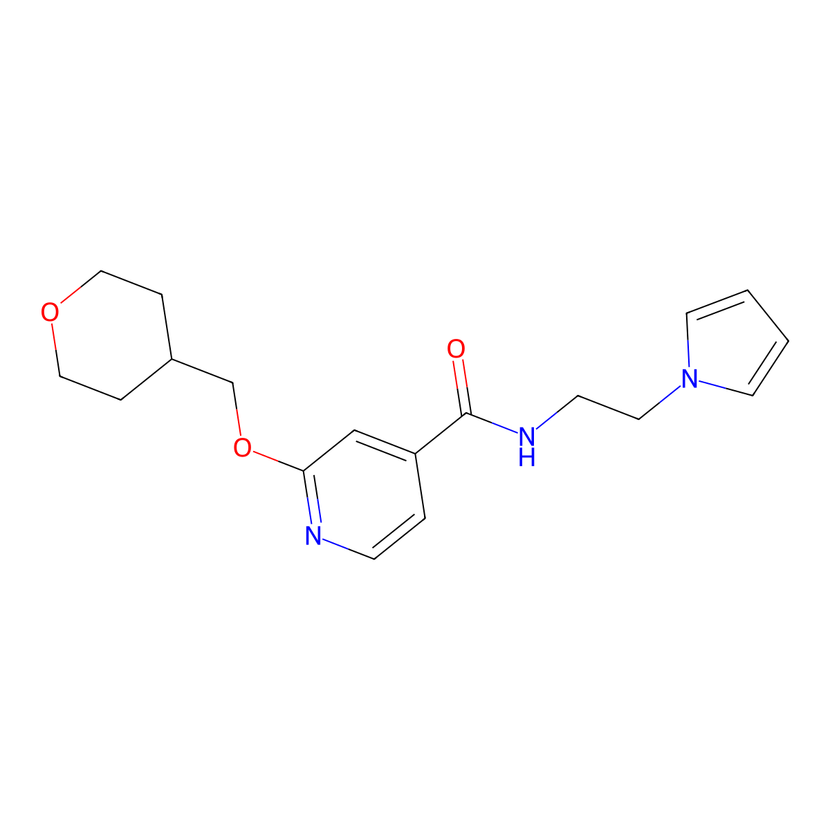 N-(2-(1H-pyrrol-1-yl)ethyl)-2-((tetrahydro-2H-pyran-4-yl)methoxy)isonicotinamide molecular structure, CAS 2034365-67-6