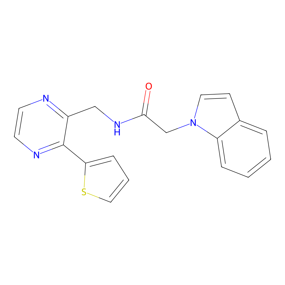 2-(1H-indol-1-yl)-N-((3-(thiophen-2-yl)pyrazin-2-yl)methyl)acetamide molecular structure, CAS 2034365-72-3