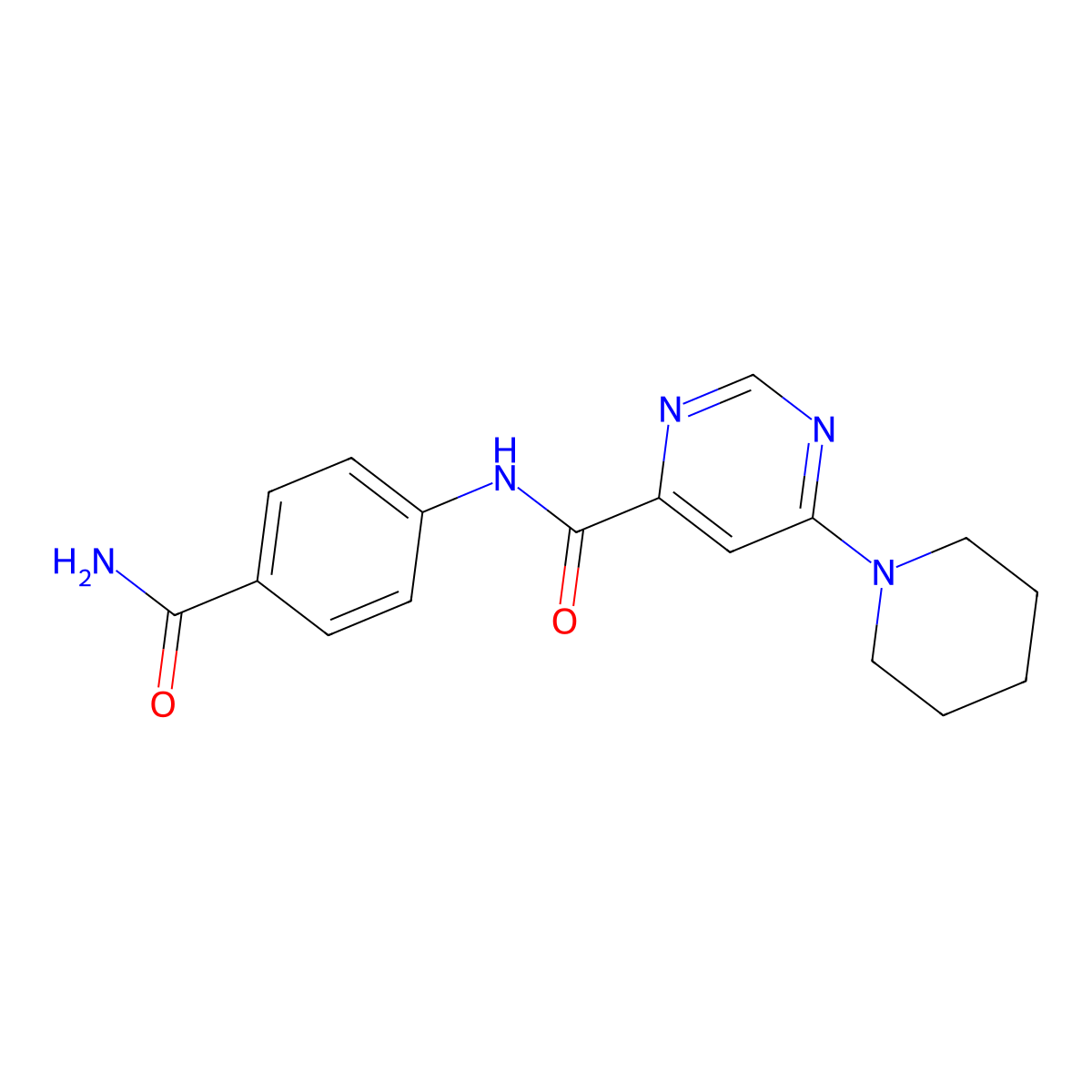 N-(4-carbamoylphenyl)-6-(piperidin-1-yl)pyrimidine-4-carboxamide molecular structure, CAS 2034365-80-3