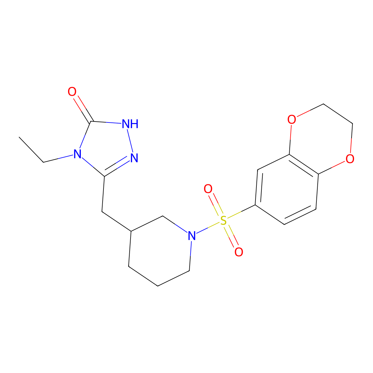 3-((1-((2,3-dihydrobenzo[b][1,4]dioxin-6-yl)sulfonyl)piperidin-3-yl)methyl)-4-ethyl-1H-1,2,4-triazol-5(4H)-one molecular structure, CAS 2034365-82-5