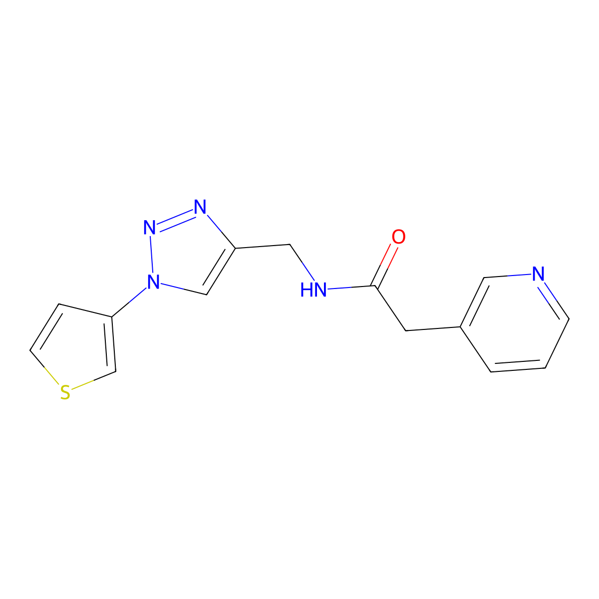 2-(pyridin-3-yl)-N-((1-(thiophen-3-yl)-1H-1,2,3-triazol-4-yl)methyl)acetamide molecular structure, CAS 2034365-84-7