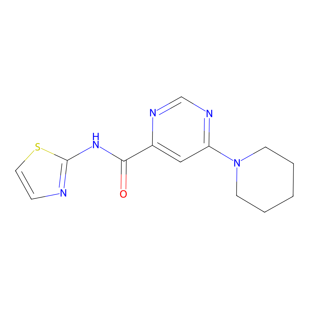 6-(piperidin-1-yl)-N-(thiazol-2-yl)pyrimidine-4-carboxamide molecular structure, CAS 2034365-86-9