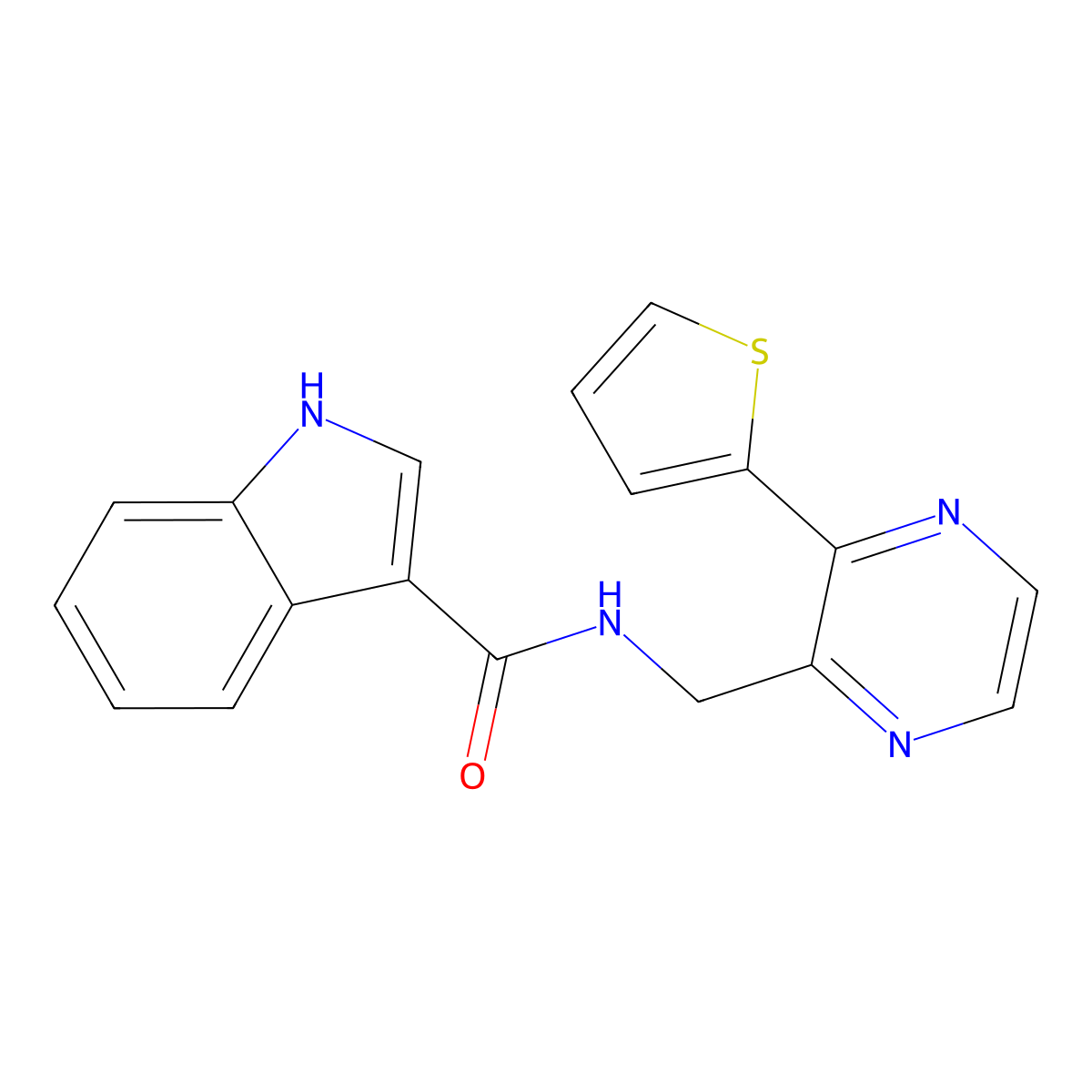 N-{[3-(thiophen-2-yl)pyrazin-2-yl]methyl}-1H-indole-3-carboxamide molecular structure, CAS 2034365-87-0
