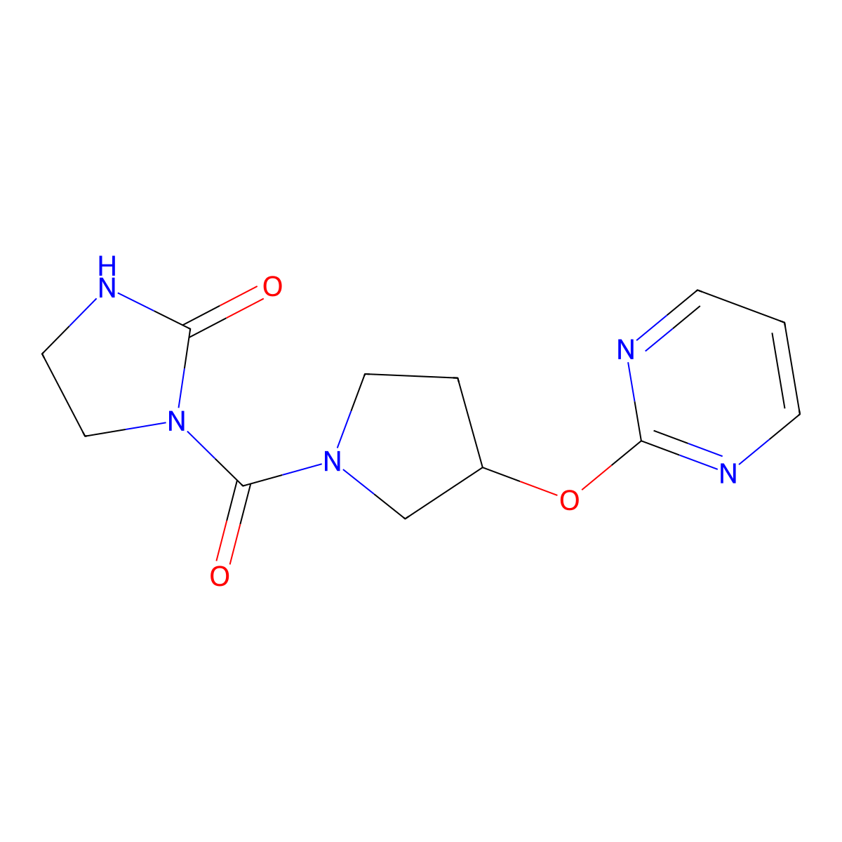 1-[3-(Pyrimidin-2-yloxy)pyrrolidine-1-carbonyl]imidazolidin-2-one molecular structure, CAS 2034365-89-2