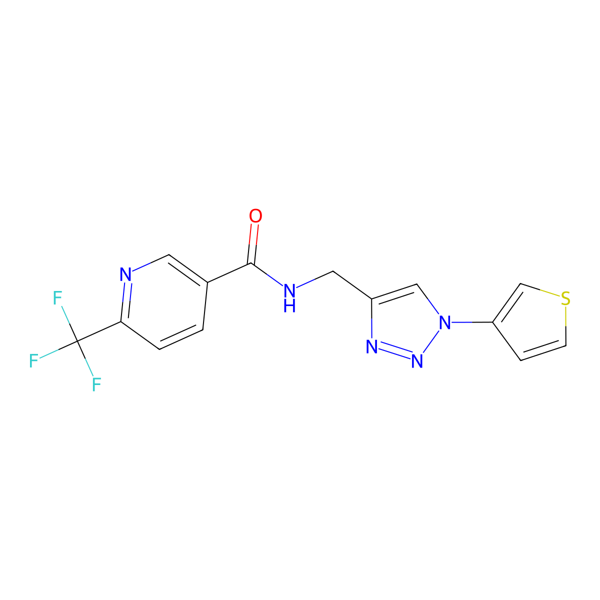 N-((1-(thiophen-3-yl)-1H-1,2,3-triazol-4-yl)methyl)-6-(trifluoromethyl)nicotinamide molecular structure, CAS 2034365-93-8