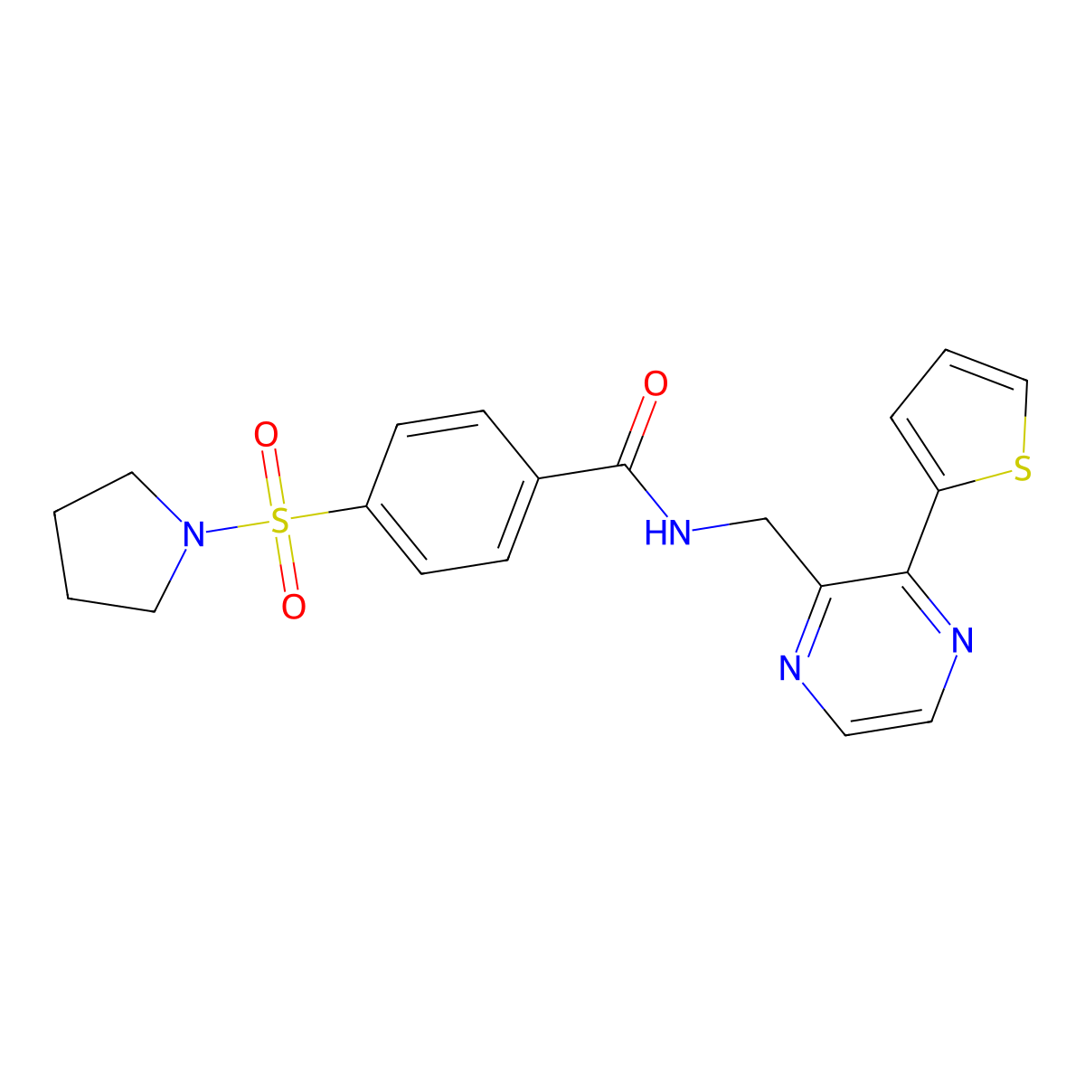 4-(pyrrolidin-1-ylsulfonyl)-N-((3-(thiophen-2-yl)pyrazin-2-yl)methyl)benzamide molecular structure, CAS 2034365-95-0