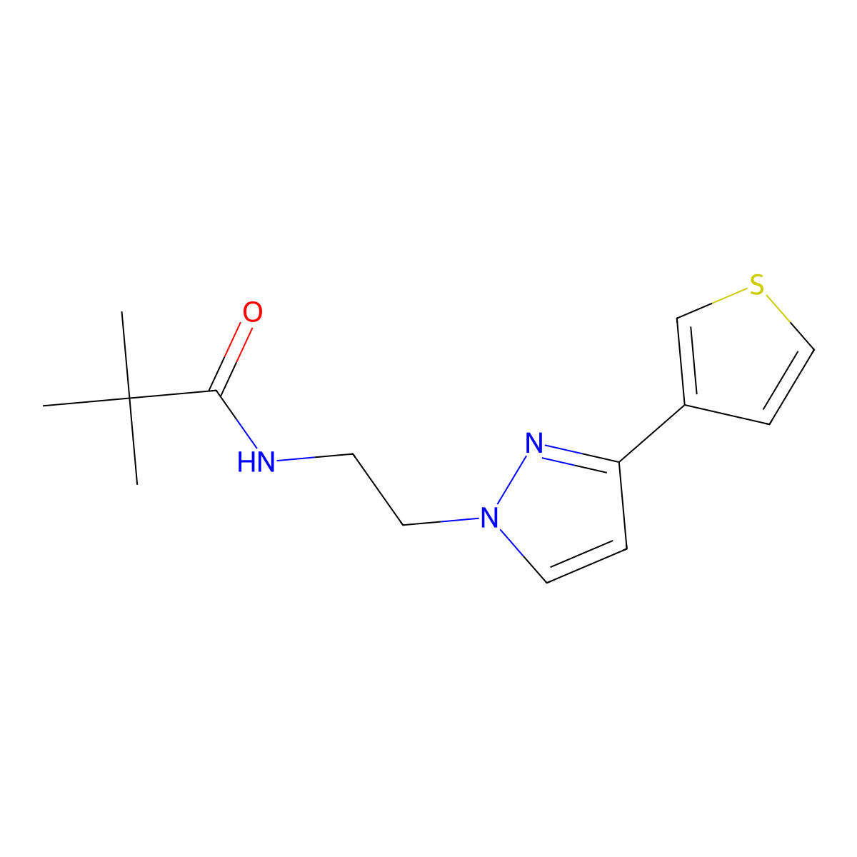 N-(2-(3-(thiophen-3-yl)-1H-pyrazol-1-yl)ethyl)pivalamide molecular structure, CAS 2034365-96-1