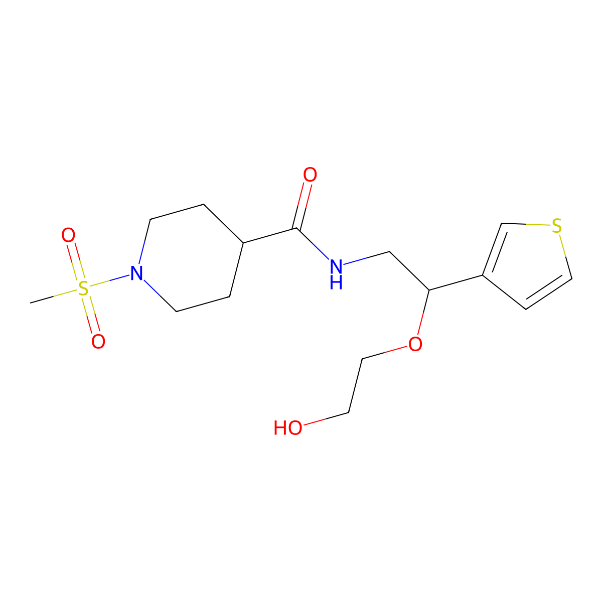 N-(2-(2-hydroxyethoxy)-2-(thiophen-3-yl)ethyl)-1-(methylsulfonyl)piperidine-4-carboxamide molecular structure, CAS 2034366-01-1
