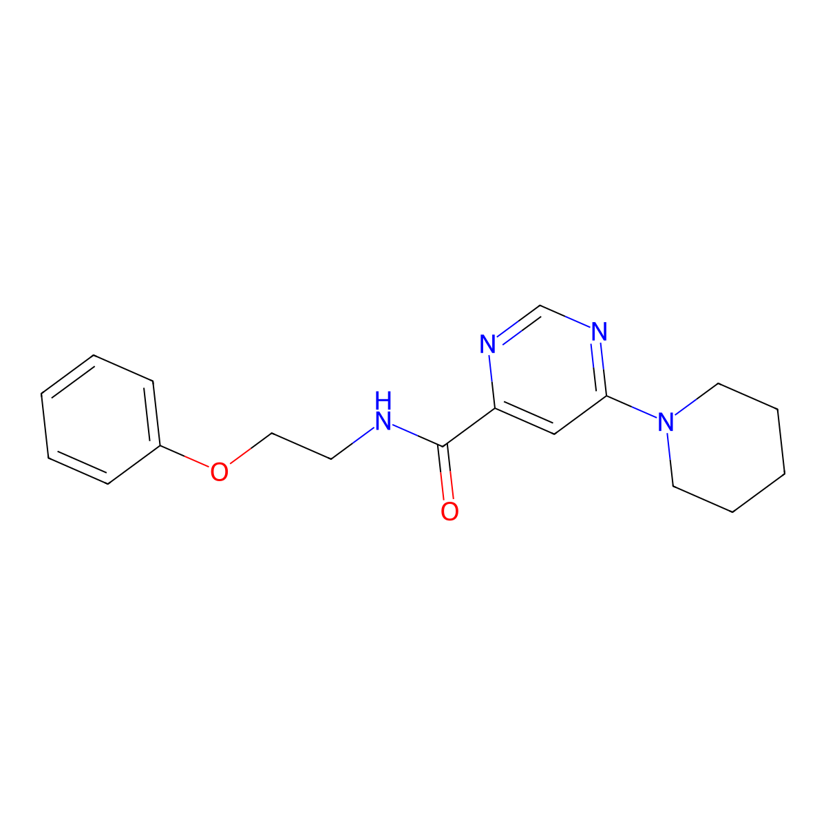 N-(2-phenoxyethyl)-6-(piperidin-1-yl)pyrimidine-4-carboxamide molecular structure, CAS 2034366-02-2