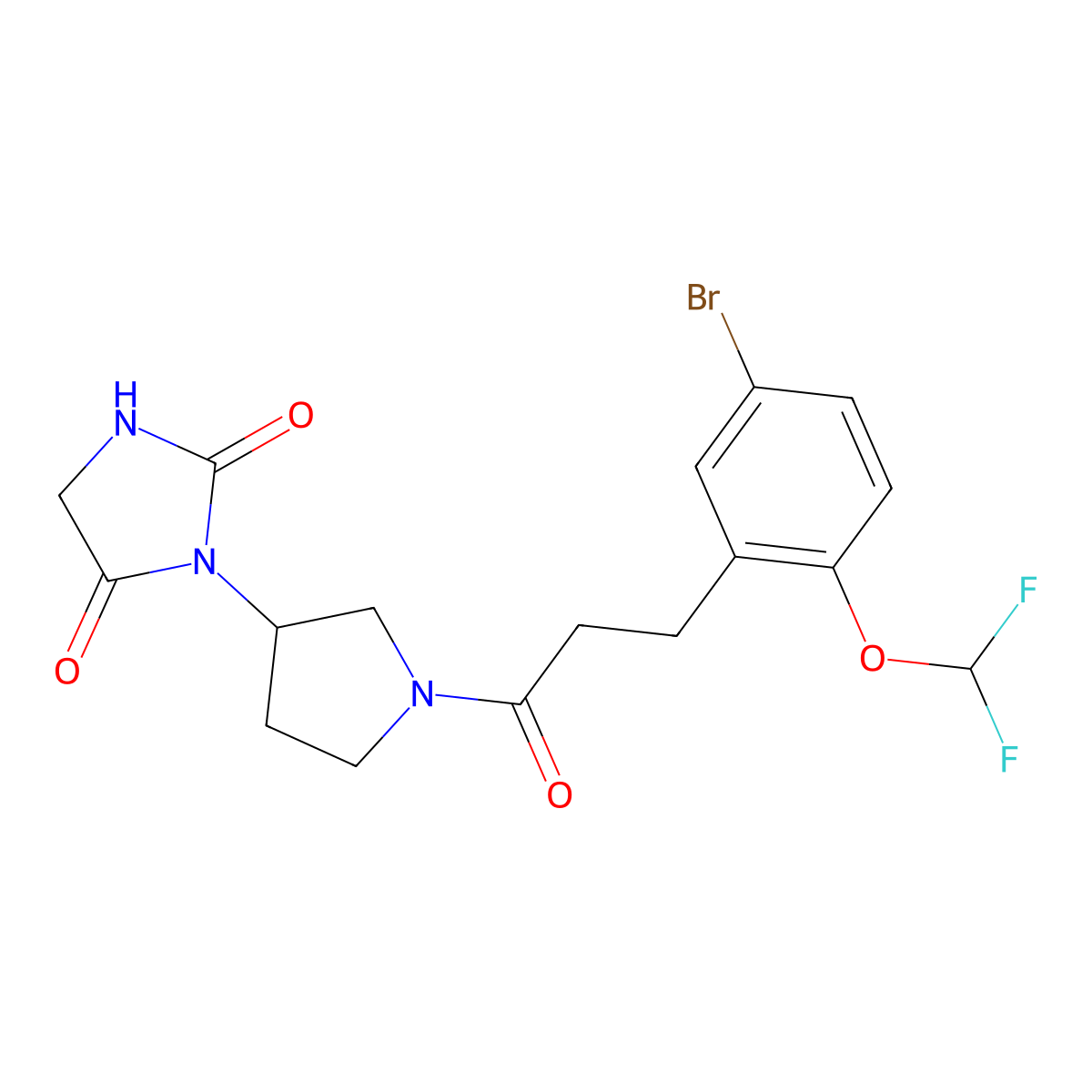3-(1-{3-[5-Bromo-2-(difluoromethoxy)phenyl]propanoyl}pyrrolidin-3-yl)imidazolidine-2,4-dione molecular structure, CAS 2034366-04-4