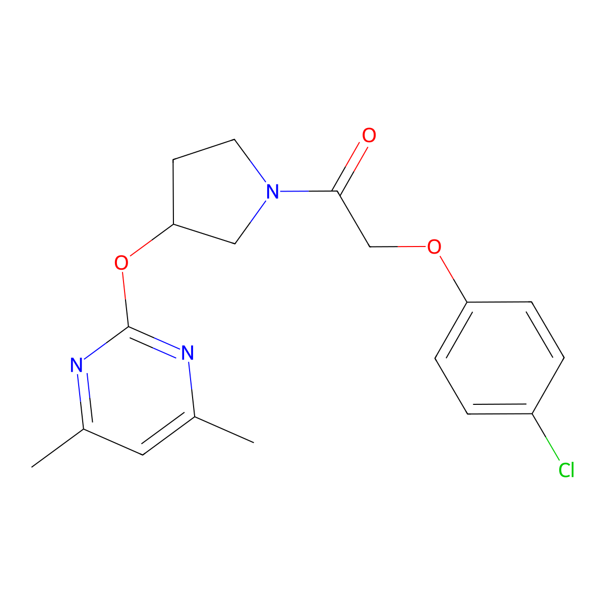 2-(4-Chlorophenoxy)-1-(3-((4,6-dimethylpyrimidin-2-yl)oxy)pyrrolidin-1-yl)ethanone molecular structure, CAS 2034366-05-5