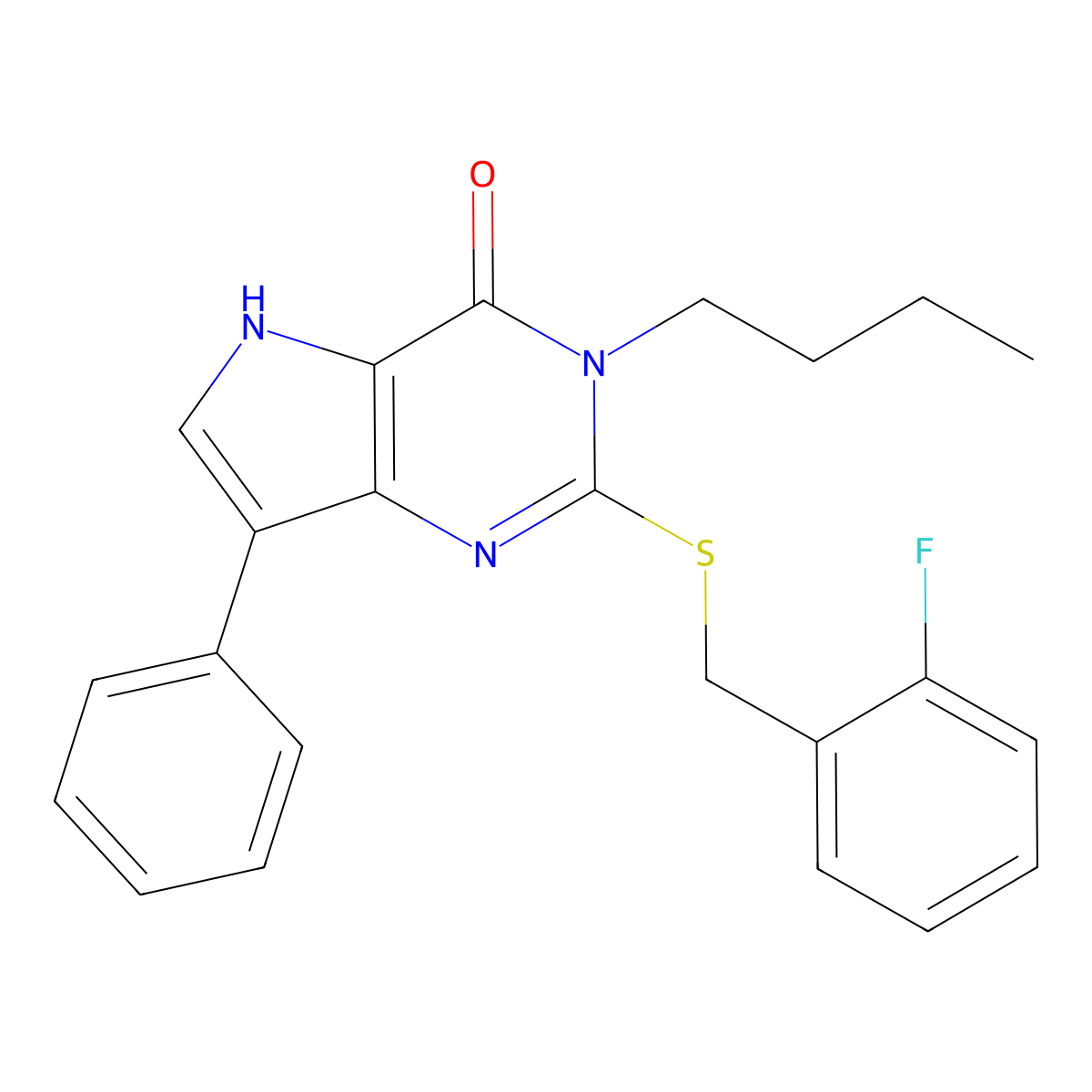 3-butyl-2-((2-fluorobenzyl)thio)-7-phenyl-3H-pyrrolo[3,2-d]pyrimidin-4(5H)-one molecular structure, CAS 2034366-08-8