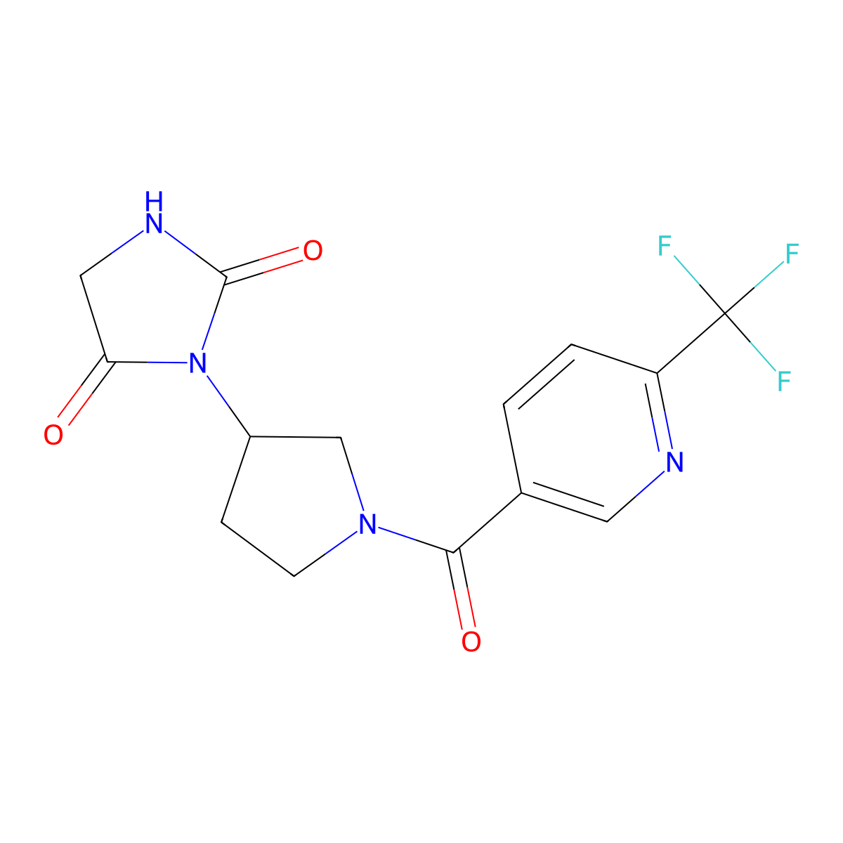 3-(1-(6-(Trifluoromethyl)nicotinoyl)pyrrolidin-3-yl)imidazolidine-2,4-dione molecular structure, CAS 2034366-15-7