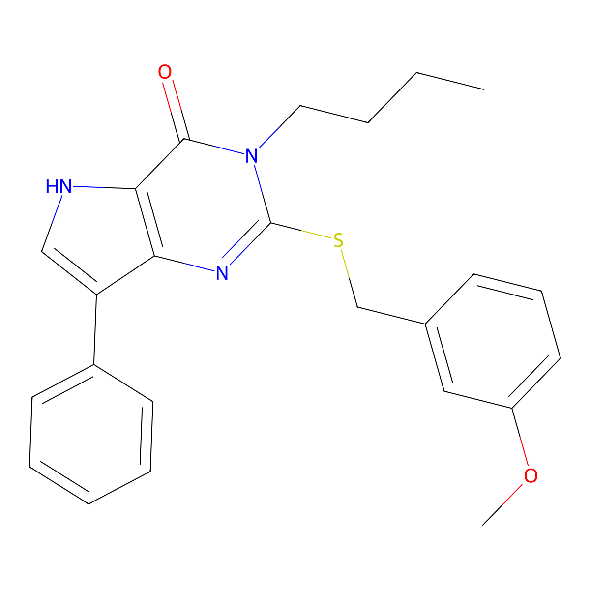 3-butyl-2-((3-methoxybenzyl)thio)-7-phenyl-3H-pyrrolo[3,2-d]pyrimidin-4(5H)-one molecular structure, CAS 2034366-16-8
