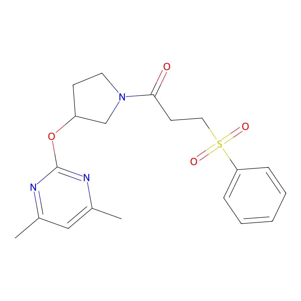 1-(3-((4,6-Dimethylpyrimidin-2-yl)oxy)pyrrolidin-1-yl)-3-(phenylsulfonyl)propan-1-one molecular structure, CAS 2034366-19-1