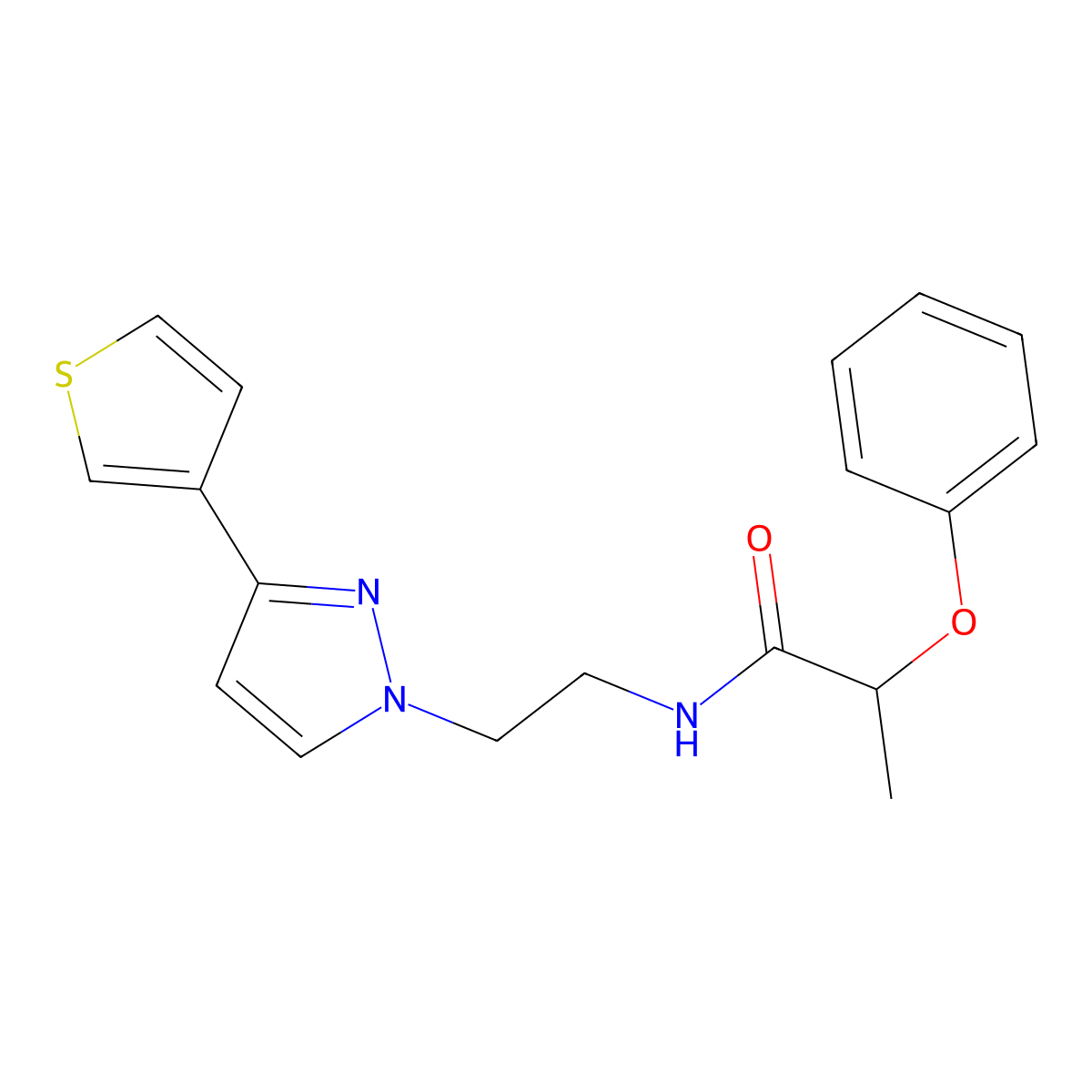 2-phenoxy-N-{2-[3-(thiophen-3-yl)-1H-pyrazol-1-yl]ethyl}propanamide molecular structure, CAS 2034366-20-4