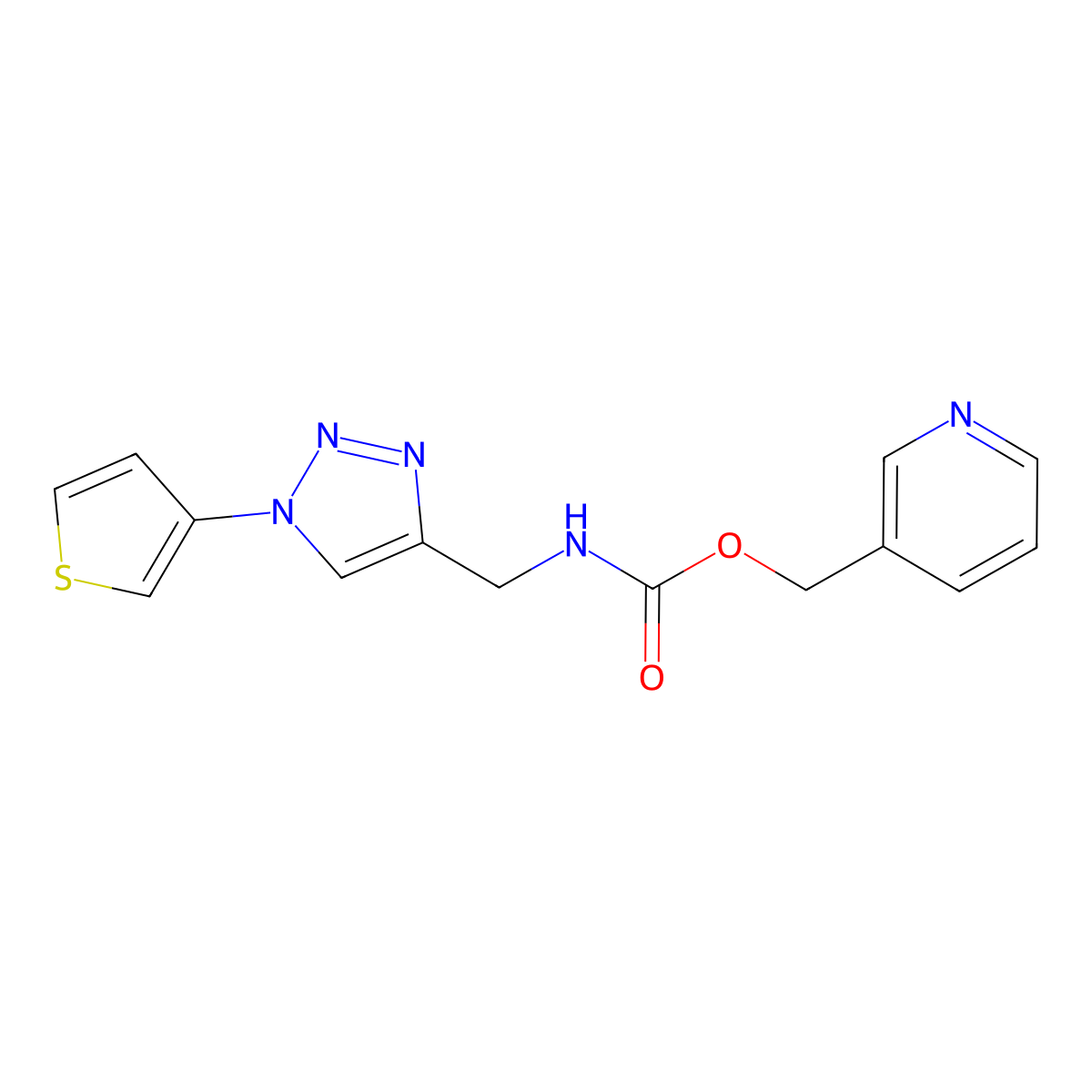 pyridin-3-ylmethyl ((1-(thiophen-3-yl)-1H-1,2,3-triazol-4-yl)methyl)carbamate molecular structure, CAS 2034366-21-5
