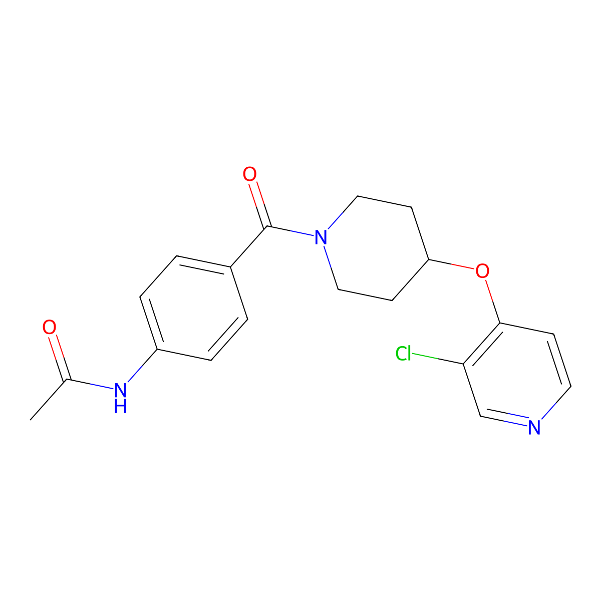 N-(4-(4-((3-chloropyridin-4-yl)oxy)piperidine-1-carbonyl)phenyl)acetamide molecular structure, CAS 2034366-23-7