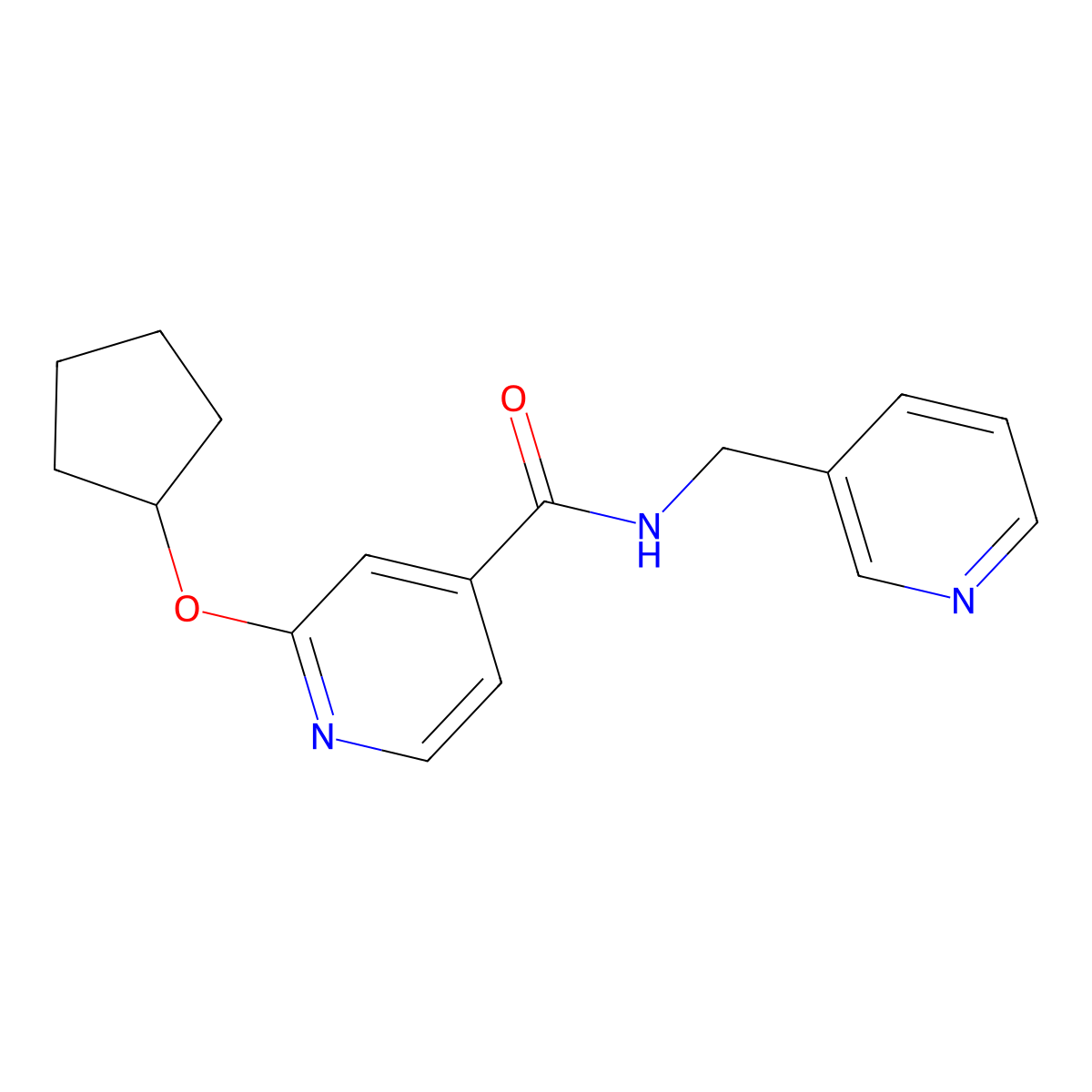 2-(cyclopentyloxy)-N-(pyridin-3-ylmethyl)isonicotinamide molecular structure, CAS 2034366-25-9