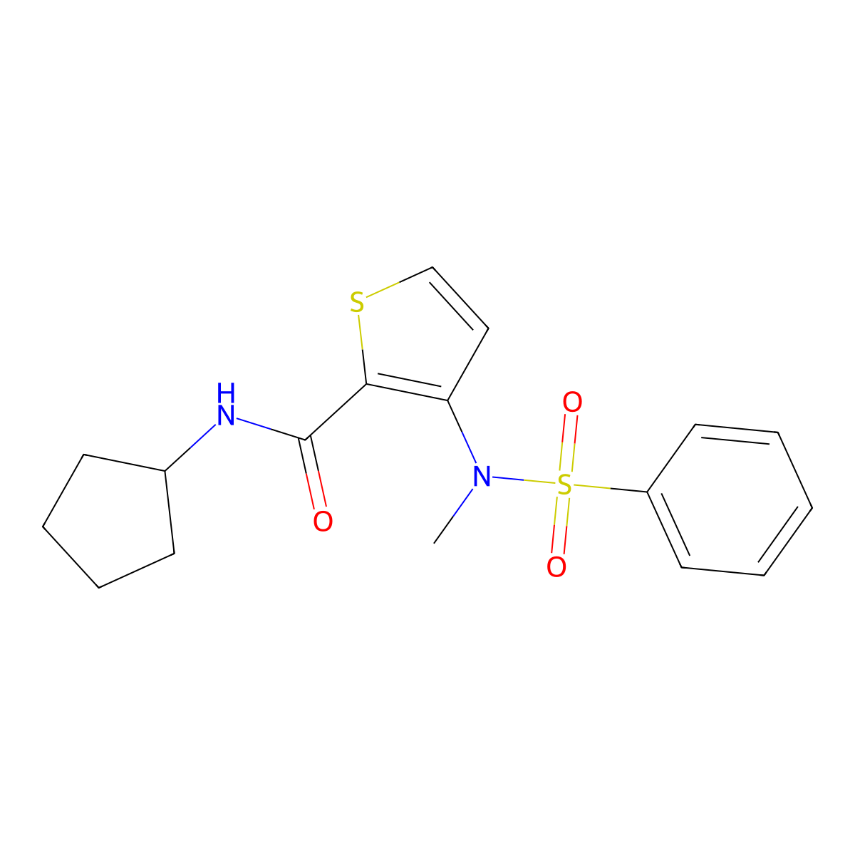 N-cyclopentyl-3-(N-methylphenylsulfonamido)thiophene-2-carboxamide molecular structure, CAS 2034366-26-0