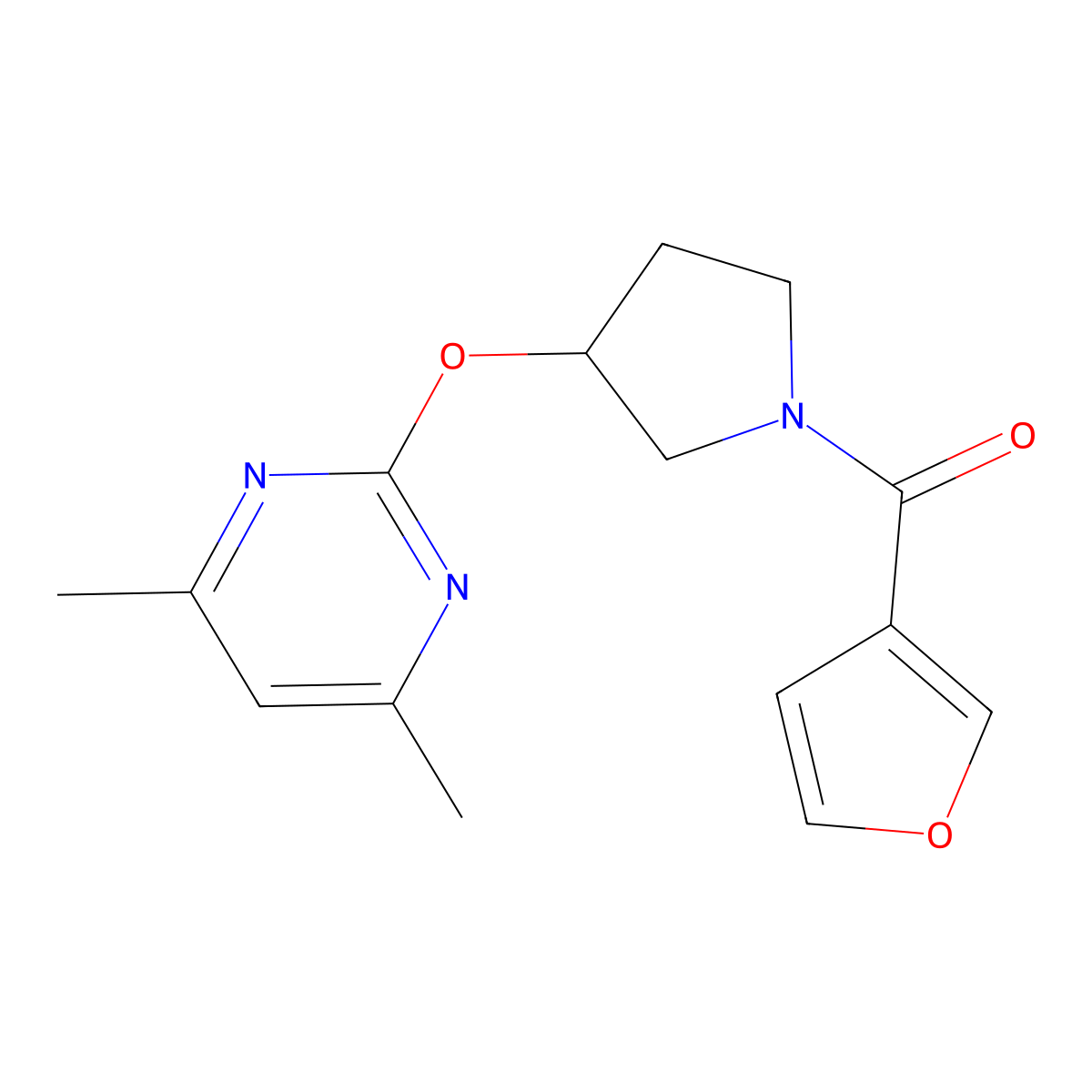 (3-((4,6-Dimethylpyrimidin-2-yl)oxy)pyrrolidin-1-yl)(furan-3-yl)methanone molecular structure, CAS 2034366-27-1