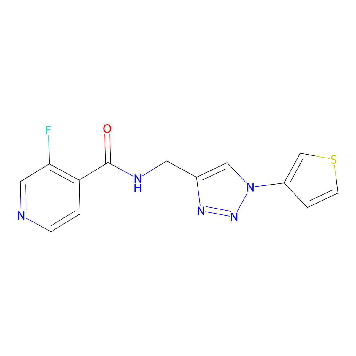 3-fluoro-N-((1-(thiophen-3-yl)-1H-1,2,3-triazol-4-yl)methyl)isonicotinamide molecular structure, CAS 2034366-31-7