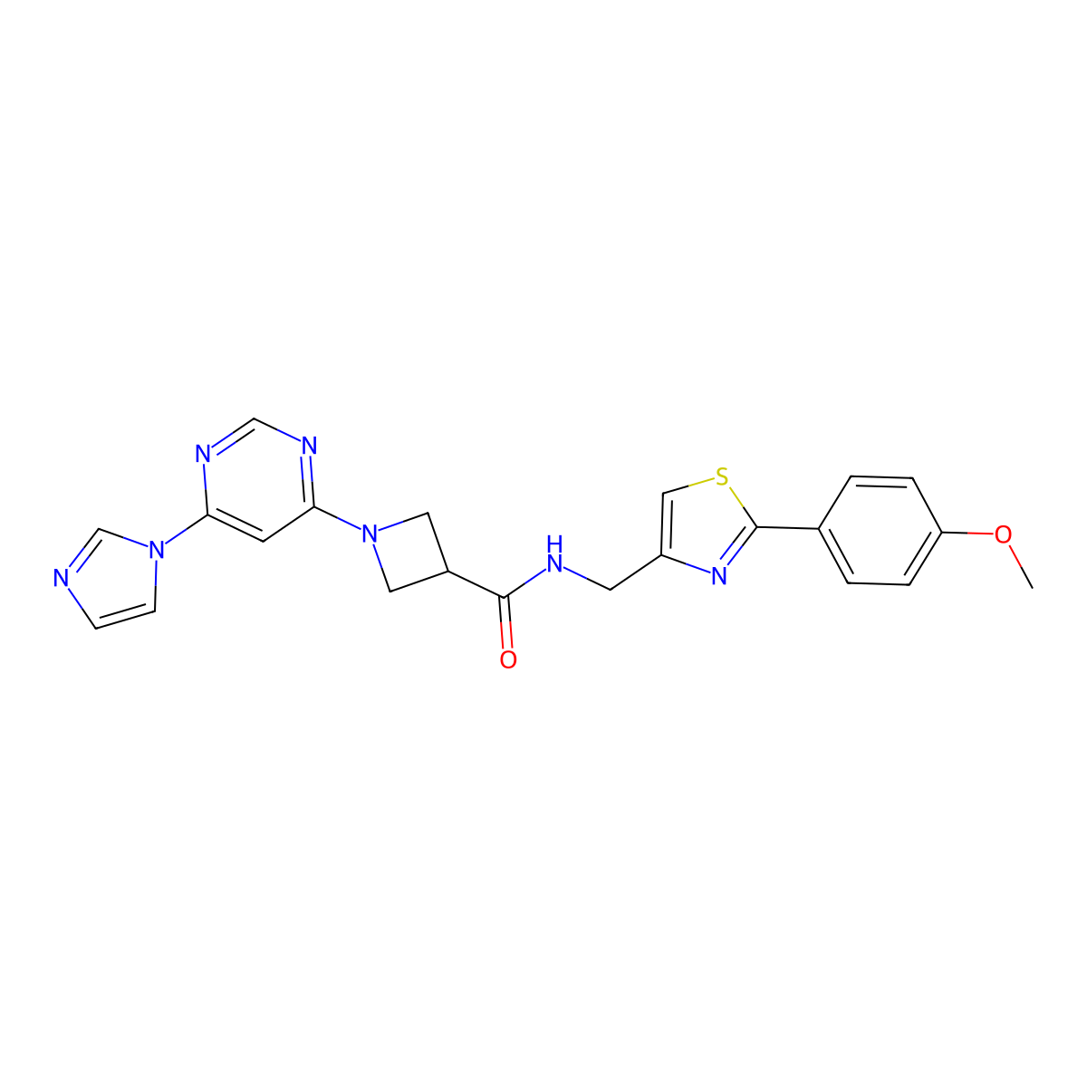 1-(6-(1H-imidazol-1-yl)pyrimidin-4-yl)-N-((2-(4-methoxyphenyl)thiazol-4-yl)methyl)azetidine-3-carboxamide molecular structure, CAS 2034366-35-1