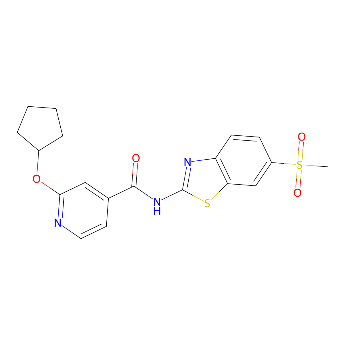 2-(cyclopentyloxy)-N-(6-(methylsulfonyl)benzo[d]thiazol-2-yl)isonicotinamide molecular structure, CAS 2034366-36-2