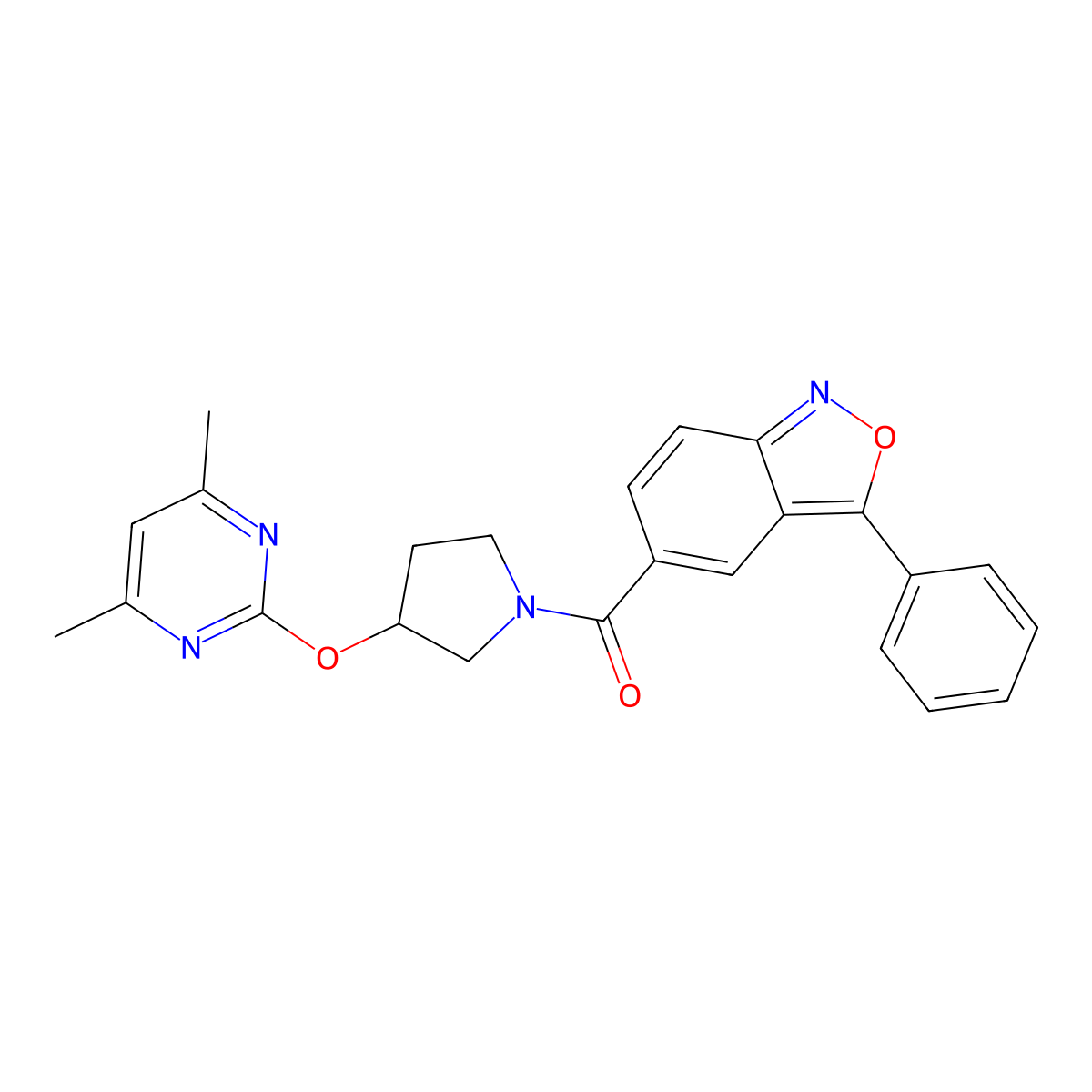 (3-((4,6-Dimethylpyrimidin-2-yl)oxy)pyrrolidin-1-yl)(3-phenylbenzo[c]isoxazol-5-yl)methanone molecular structure, CAS 2034366-38-4