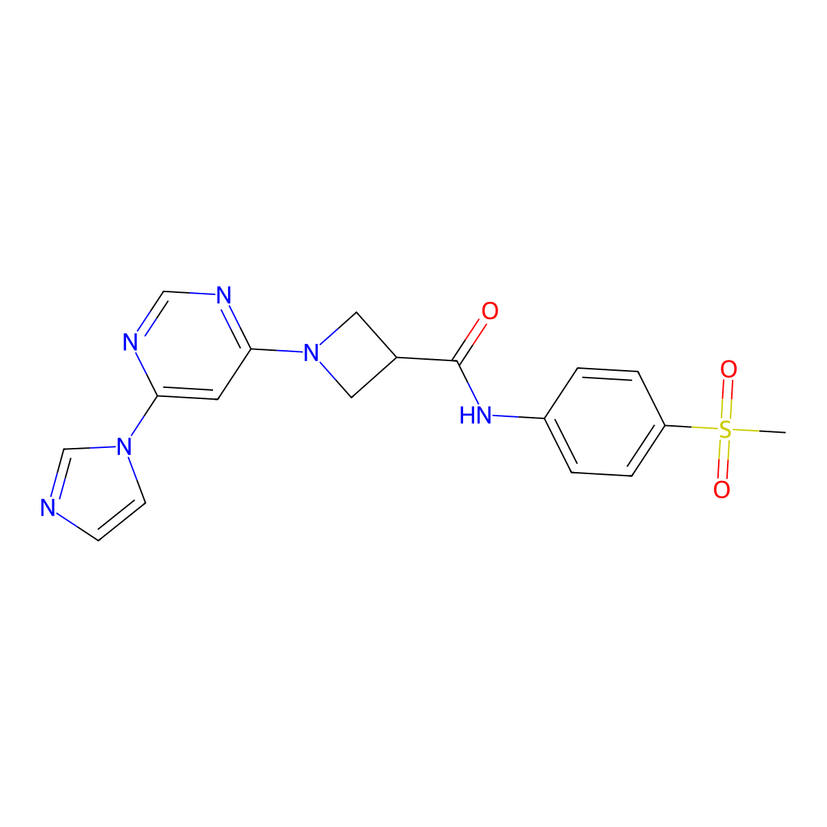 1-(6-(1H-imidazol-1-yl)pyrimidin-4-yl)-N-(4-(methylsulfonyl)phenyl)azetidine-3-carboxamide molecular structure, CAS 2034366-43-1