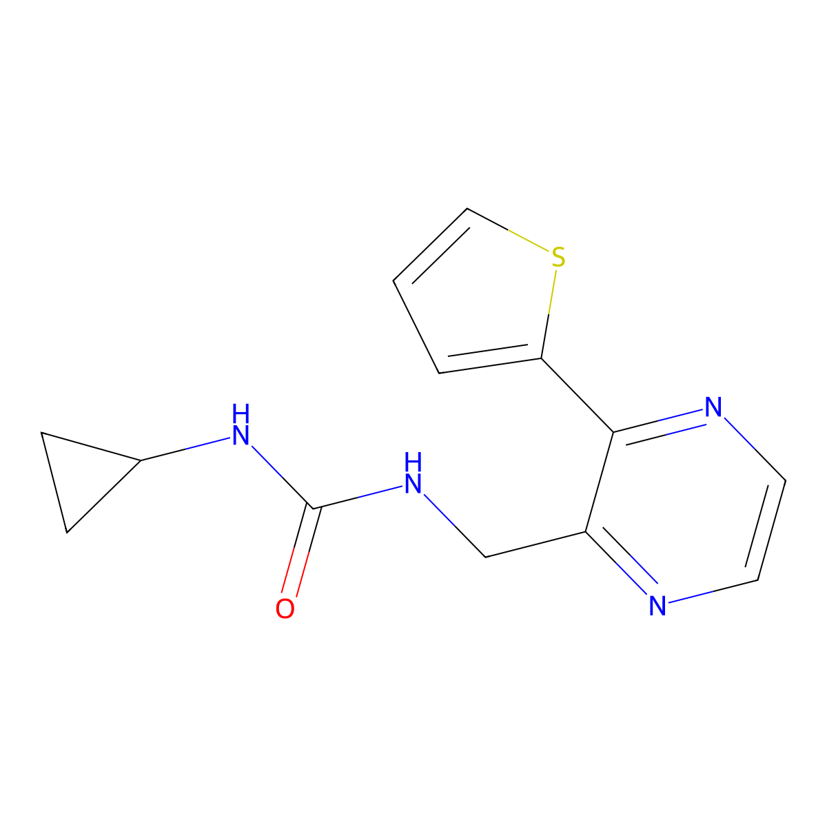 1-Cyclopropyl-3-((3-(thiophen-2-yl)pyrazin-2-yl)methyl)urea molecular structure, CAS 2034366-44-2