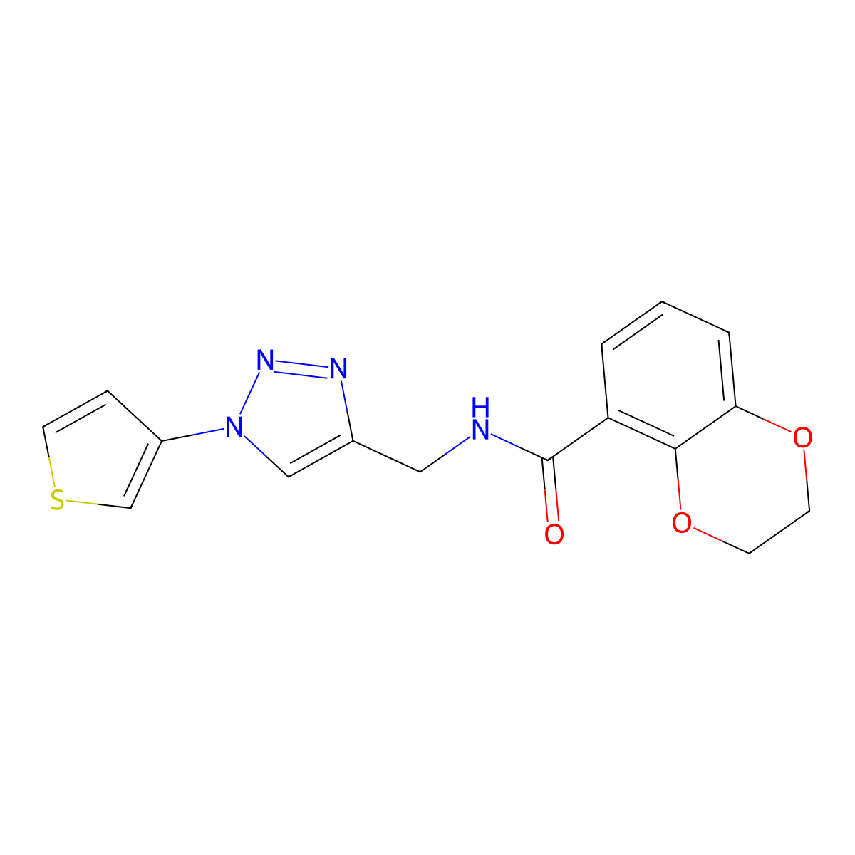 N-((1-(thiophen-3-yl)-1H-1,2,3-triazol-4-yl)methyl)-2,3-dihydrobenzo[b][1,4]dioxine-5-carboxamide molecular structure, CAS 2034366-45-3