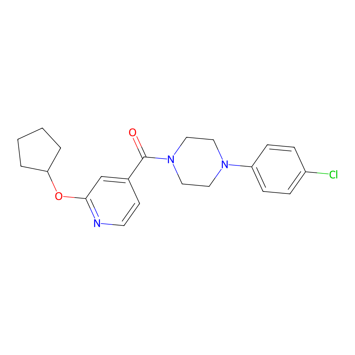 (4-(4-Chlorophenyl)piperazin-1-yl)(2-(cyclopentyloxy)pyridin-4-yl)methanone molecular structure, CAS 2034366-46-4