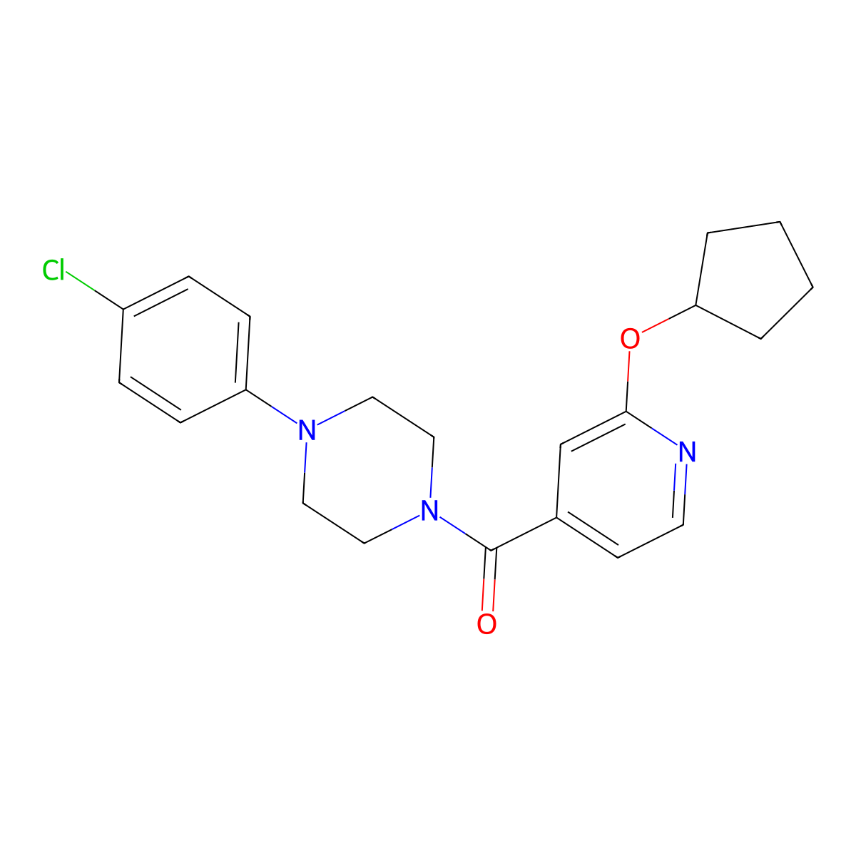 (4-(4-Chlorophenyl)piperazin-1-yl)(2-(cyclopentyloxy)pyridin-4-yl)methanone molecular structure, CAS 2034366-46-4