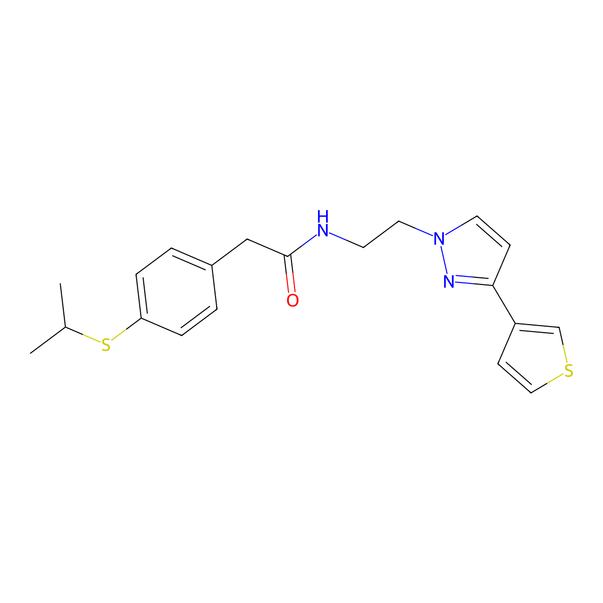 2-(4-(isopropylthio)phenyl)-N-(2-(3-(thiophen-3-yl)-1H-pyrazol-1-yl)ethyl)acetamide molecular structure, CAS 2034366-47-5