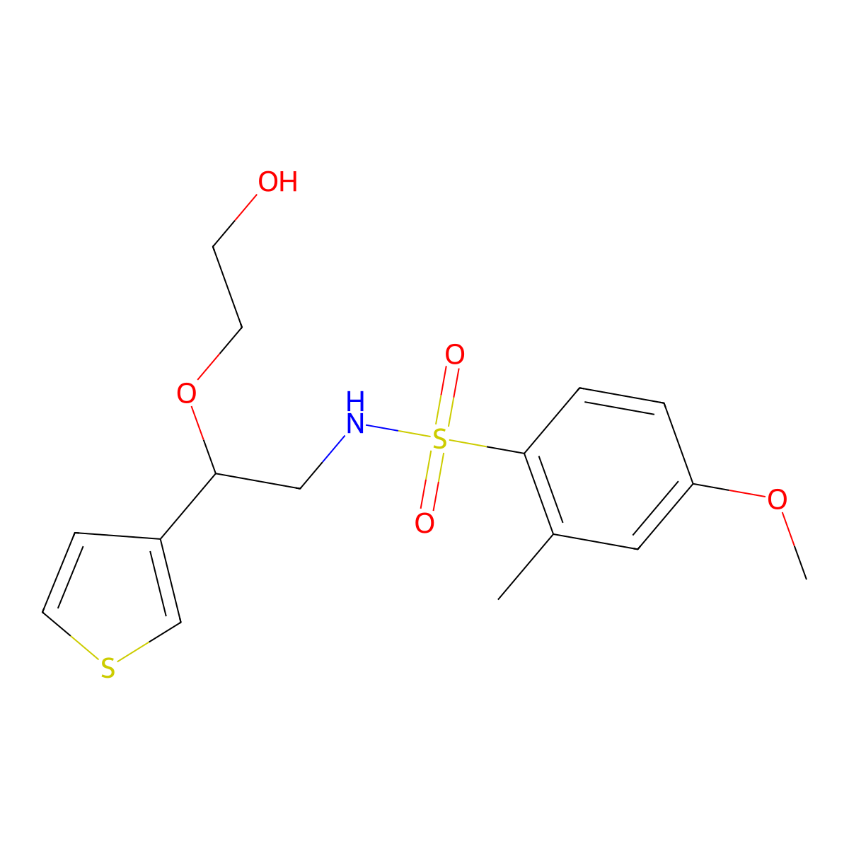 N-(2-(2-hydroxyethoxy)-2-(thiophen-3-yl)ethyl)-4-methoxy-2-methylbenzenesulfonamide molecular structure, CAS 2034366-53-3