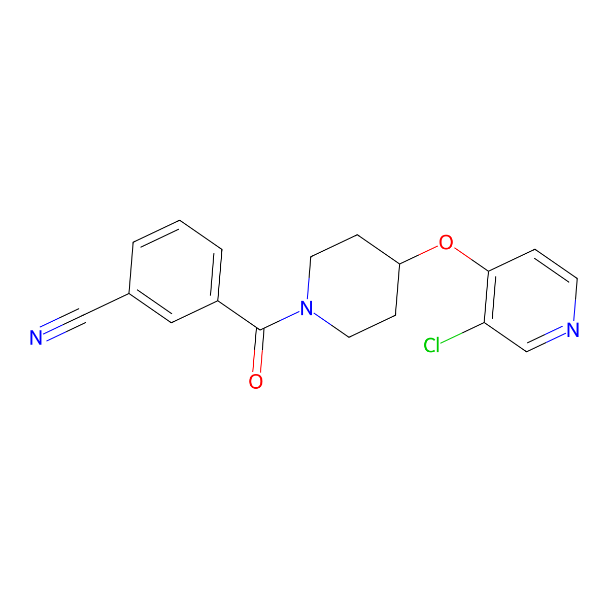 3-(4-((3-Chloropyridin-4-yl)oxy)piperidine-1-carbonyl)benzonitrile molecular structure, CAS 2034366-54-4