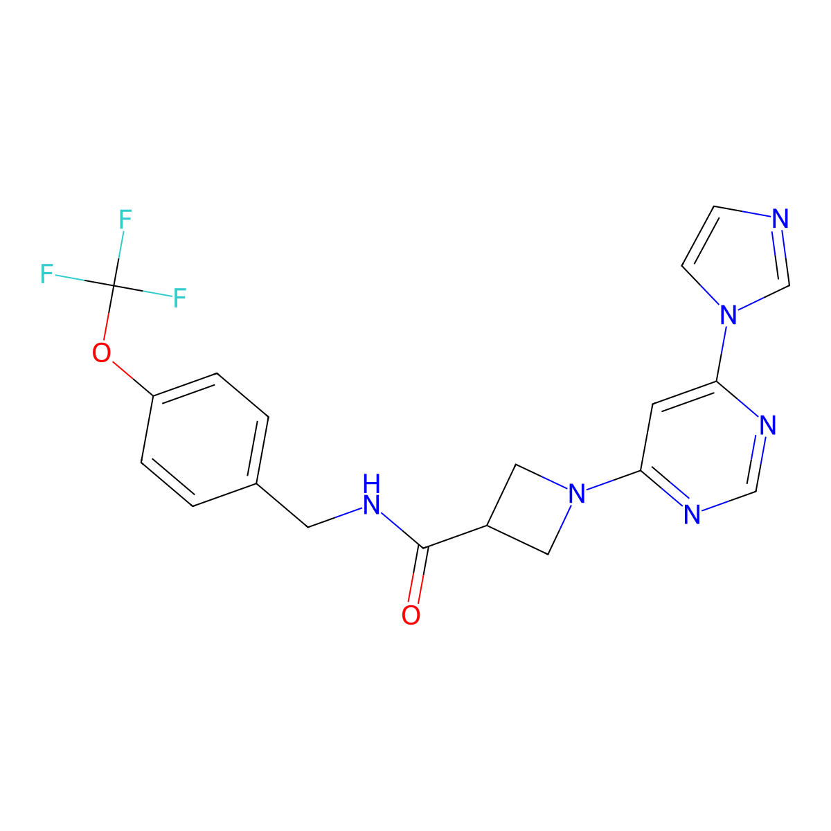 1-(6-(1H-imidazol-1-yl)pyrimidin-4-yl)-N-(4-(trifluoromethoxy)benzyl)azetidine-3-carboxamide molecular structure, CAS 2034366-58-8