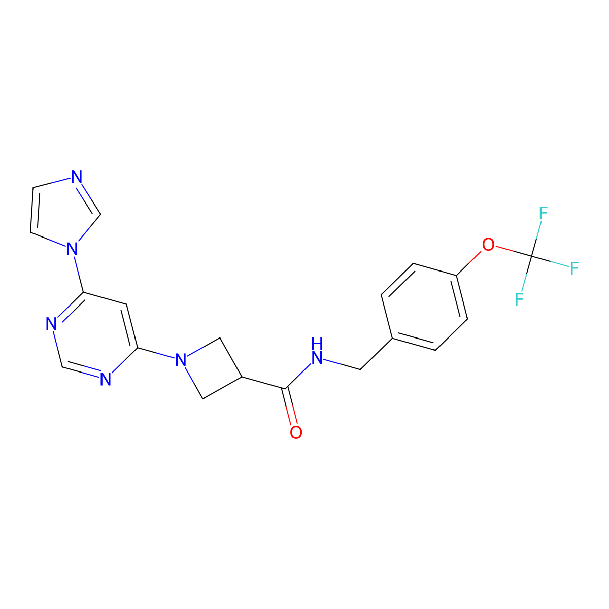 1-(6-(1H-imidazol-1-yl)pyrimidin-4-yl)-N-(4-(trifluoromethoxy)benzyl)azetidine-3-carboxamide molecular structure, CAS 2034366-58-8